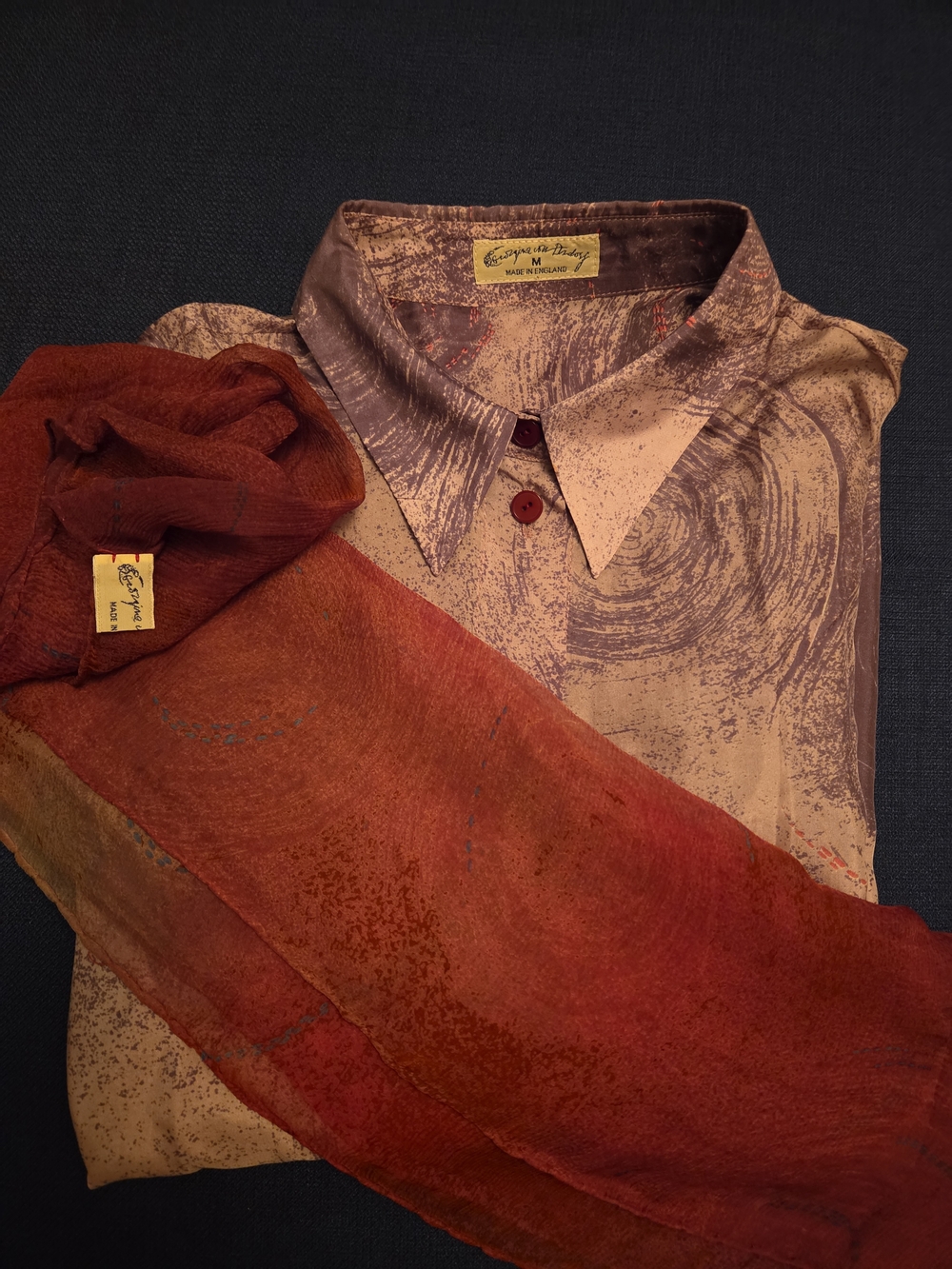 Vintage Jacqmar London Silk Blouse & Matching Scarf Set Made in England M